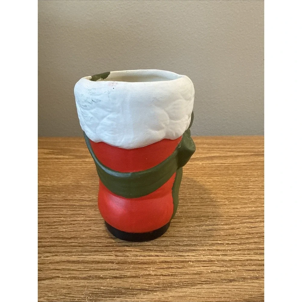 Vintage Hand Painted Ceramic Santa‎ Boot  Geen Bow With Holly And Bow Planter 5